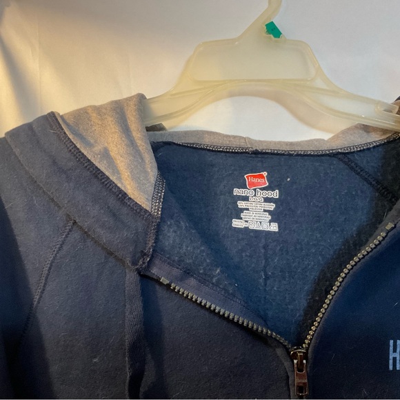 Hanes; unisex Hershey Park size large sweat jacket navy blue zipper front. - Picture 4 of 6